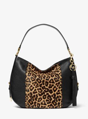 michael kors brooke leopard|Brooke Large Leather and Leopard Calf Hair Shoulder Bag.